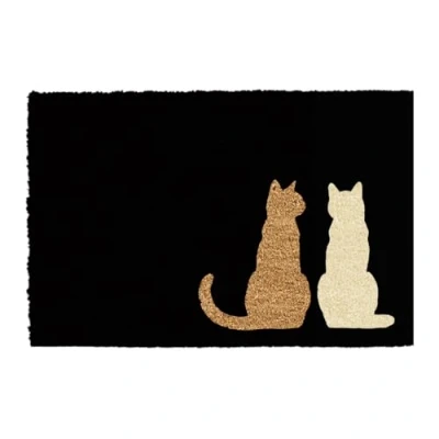 Image of CKB LTD Cat Novelty Printed Two Sitting Cats Doormats Front Back Made with a non slip Coir Indoor Outdoor (Black/Pale White)