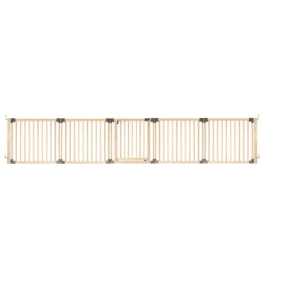 Image of Safetots Wooden Multi Panel Room Divider, up to 416cm, Natural Wood, 76cm Tall, Flexible Barrier, Divider with Door for Baby and Toddler, Easy Installation