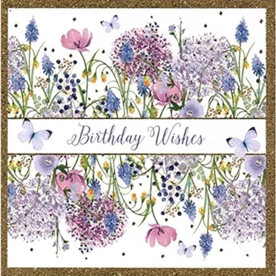 Image of Nigel Quiney General Female &#039;Happy Birthday&#039; Card Pretty Ditsy Floral Band Foil Finish for Her The Pizazz Range