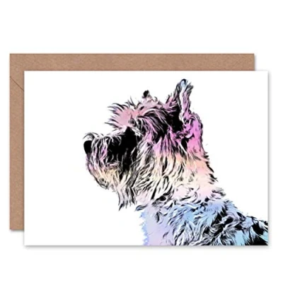 Image of Wee Blue Coo Greeting Gift Painting Dog Scottish Terrier Scottie Cool Colours Sealed Card Plus Envelope Blank inside