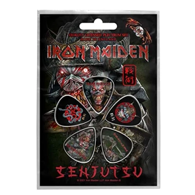 Image of Iron Maiden Plectrum Pack Senjutsu Band logo Official 5 Guitar Picks One Size