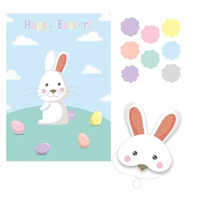 Image of Amscan 9913245 Pin The Tail on Easter Bunny Party Game with 1x Mask 8X Stickers and Board