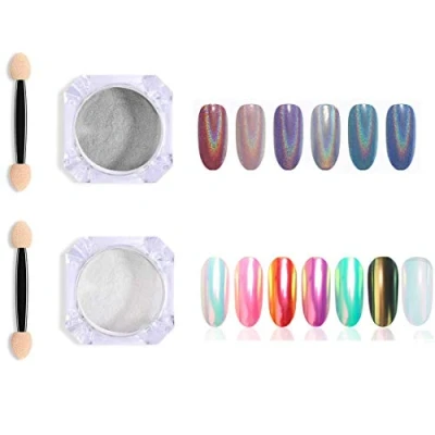 Image of Holographic Nail Powder Laser Opal, Iridescent Unicorn Chrome with Mermaid Neon Rainbow Effect, Aurora Manicure Pigment Glitter for Art