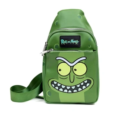 Image of Buckle Down Rick and Morty Vegan Leather Crossbody Sling Bag with Adjustable Straps, Green, 11.0&quot; x 6.5&quot;