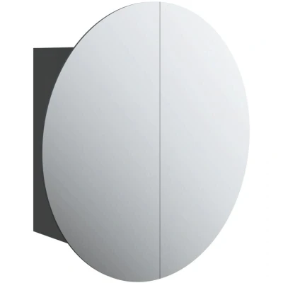 Image of vidaXL Bathroom Cabinet with Round Mirror&amp;LED Black 40x40x17.5 cm