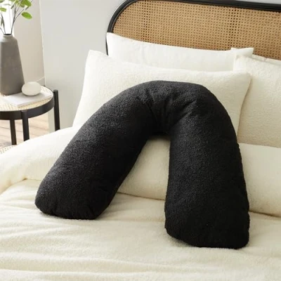 Image of Catherine Lansfield Soft Boucle Warm V Shaped Sleep Cushion Pillow Black