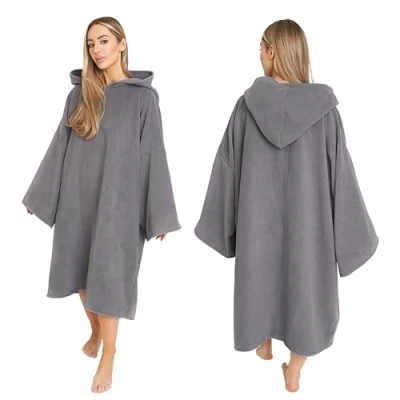Image of Brentfords Towel Poncho Adult Hooded Large Bath Swim Surf Beach Absorbent Dry Microfiber Changing Robe for Men Boys Quick Dry, Charcoal Grey