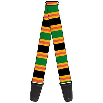 Image of Buckle Down Guitar Strap Lines Black/Gold/Pink/Green 2&quot; Wide 29 54&quot; Length