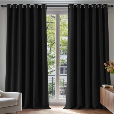 Image of Deconovo Curtains Long Drop 108 Inch Super Soft Thermal Insulated Eyelet Blackout Living Room 90 x Black 2 Panels