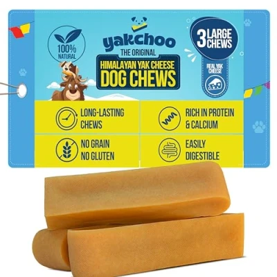 Image of Yakchoo Himalayan Yak Chews for Dogs 390g (Large 3 Chews) 100% Natural Cow &amp; Milk Dog Chew Large Breeds Bones Long Lasting Treats Dental Aggressive Chewers