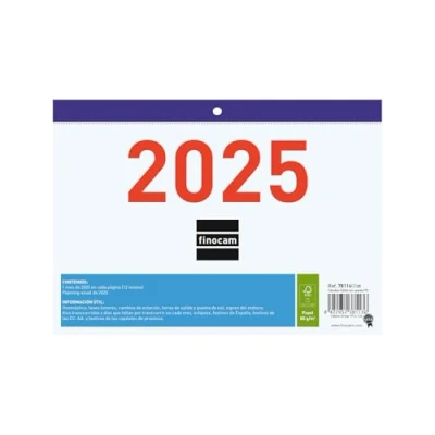 Image of Finocam Calendar Faldilla Big Numbers 2025 Month View January December (12 months) Spanish