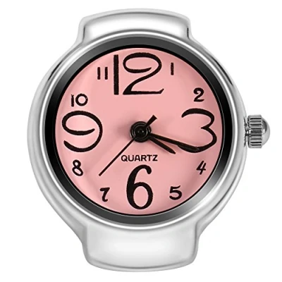 Image of Dilwe Ring Watch, 8 Colors Fashionable Women Men Quartz Analog Round Finger Love Watch (Pink) Wrist Couple
