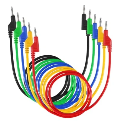 Image of AOICRIE 5pcs 4mm Banana Plug Multimeter Test Leads Double ended Stackable Pluggable Soft Cables 1M for Testing