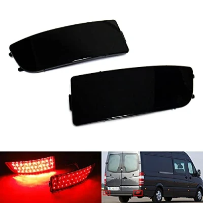 Image of 2x Black Smoked Lens Rear Bumper Reflector LED Fog Tail Stop Brake Light DRL For 2006+ MB Sprinter 906 Crafter 2E