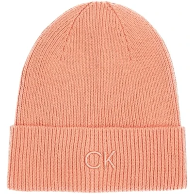 Image of Calvin Klein Women&#039;s Ck Embroidery Fine Rib Beanie K60k612590 Beanie, Orange (Tawny Orange), One Size