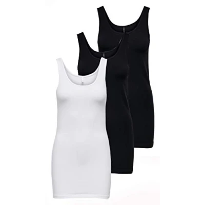Image of ONLY Damen Onllive Love Long Tank TOP JRS 3 PA, White/+ 2 Black, XL