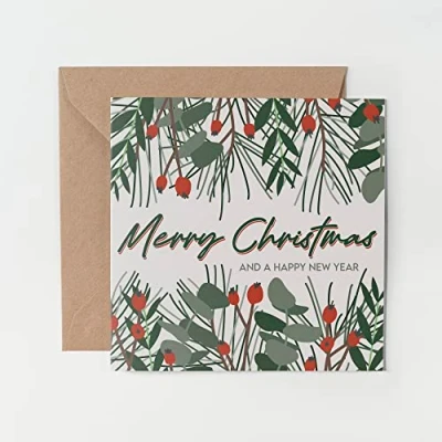 Image of 1 x Greeting Card Merry Christmas Berries Festive Xmas Seasons Greetings Friend Neighbours Kids Family Mum Dad Secret Santa #79244
