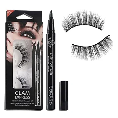 Image of AquaPurity PHOERA 9D Synthetic Mink Lashes &amp; Adhesive Eyeliner Kit Reusable up to 30 times Self Magic Pen With Waterproof No Glue Needed Set (NEW YORK)
