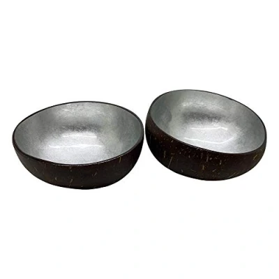 Image of VIE Gourmet Coconut Bowls Hand Painted, Lacquered, Set of 2, Design 12