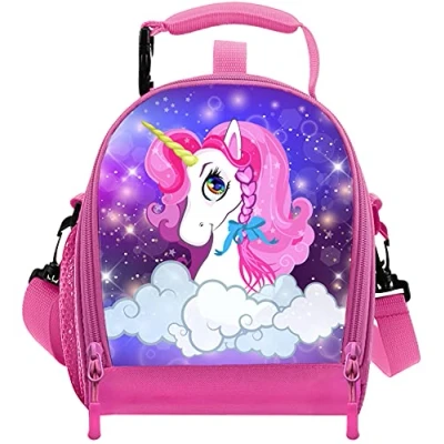 Image of 7 Mi Lunch Bag for Girls Kids,Unicorn Insulated Thermal Reusable Tote Daycare Cooler Meal School Snacks Bento Box Pink