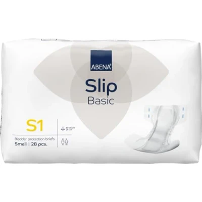 Image of ABENA Slip Basic S1 Pack of 28 Incontinence Pads Women &amp; Men with an Absorbency 1500ML Fast Absorbing Adult Nappies a Odour Control System. Hip Size 60 85cm.