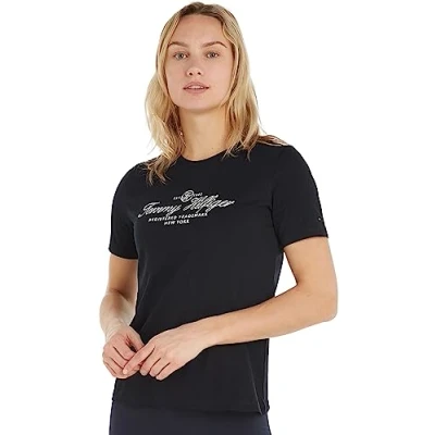 Image of Tommy Hilfiger Women&#039;s Short Sleeve T Shirt Crew Neck, Blue (Desert Sky), M