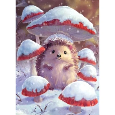 Image of British Heart Foundation Charity Christmas Cards Pack of 8 Hedgehog and Toadstools Artistic Festive Design by Pip Wilson Eco Friendly Made in the UK