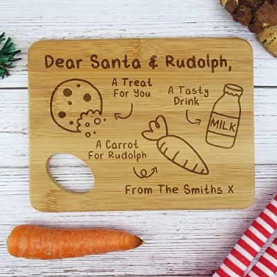 Image of eBuyGB Small Personalised Christmas Eve Board, Dear Santa, Rudolph Stop Her, Father &amp; Reindeers Treat Plate, Wooden Snack Tray