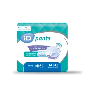 Image of ID Expert Incontinence Pads, Fast Absorbing Disposable Briefs for Men and Women, Plus Heavy Absorption, Size Medium 80cm 120 cm , Pack of 14