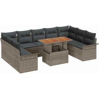 Image of vidaXL 10 Piece Garden Sofa Set with Cushions Grey Poly Rattan