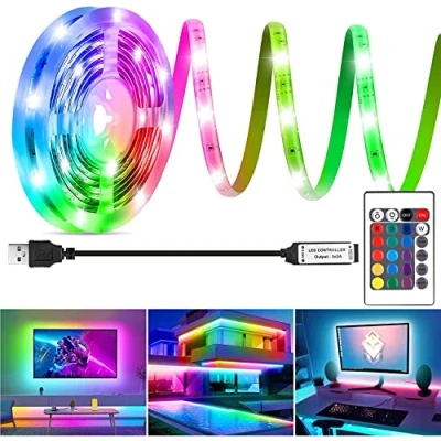 Image of HOUHUI LED Strip Lights 2m, RGB Light for 40 60in TV Backlight,Color Changing Waterproof IP65 with Remote, USB Bedroom PC Monitor Mirror Cabinet Desk