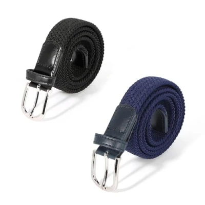 Image of AnJuHoPa Stretch Belt Braided Elastic Durable Nickel Free Buckle Fabric Made of Eco Tested Material Unisex Belt, Navy &amp; Black, 2PCS/Länge 80cm