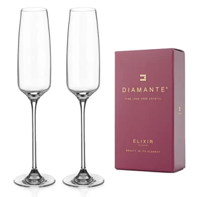 Image of DIAMANTE Champagne Flutes Crystal Prosecco Glasses Set of 2 ‘Hollywood’ Collection Undecorated