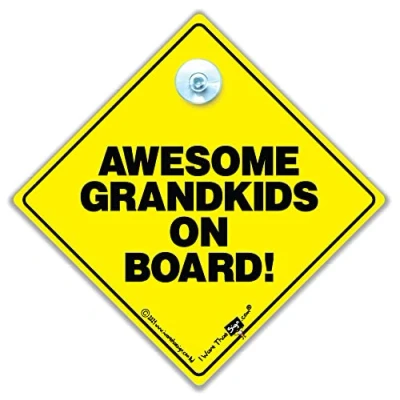 Image of Awesome Grandkids on Board Car Sign, Suction Cup Baby Grandparent Sign 14cm
