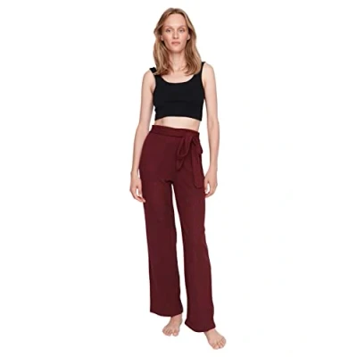 Image of Trendyol Women&#039;s Woman Homewear High Waist Wide Leg Pants, Burgundy, S UK