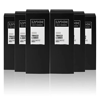 Image of Lynx Urban Daily Fragrance Tobacco and Amber, pack of 6 X 100ml