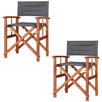 Image of CASARIA® 2x Cannes Directors Chair Foldable Wooden Garden Bistro Cafe Restaurant Patio Balcony Outdoor Furniture Seat Pop Up Folding Makeup Artist Fishing Camping Anthracite