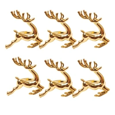 Image of CosyAurora Christmas Napkin Rings Set of 6, Holders Xmas for Party Dinner Table Decorations (Reindeer Gold, 6PCS)