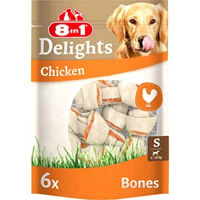 Image of 8in1 Delights Chicken chew Bones S, healthy snack for small dogs, 6 pieces