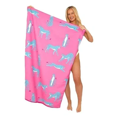 Image of Lions Beach Towels for Adults 100% Polyester Microfibre Sand Free Towel 100x180cm, Extra Large Quick Dry Lightweight Pool Towels, Water Absorbent, Ideal Swimming, Leopard