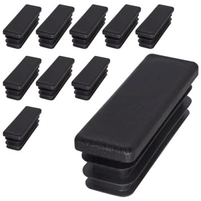 Image of SKIR&#039;CO (10 pcs) Rectangular Plastic Plugs 20 x 60 mm, Mat Tube End Caps, Rectangle Inserts, Fence Post Plugs, Black RAL 9005
