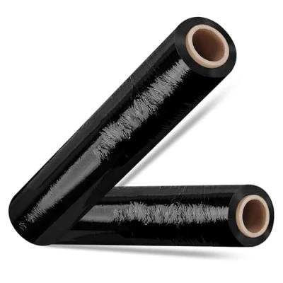 Image of 2 x Heavy Duty 400mm 150m Black Pallet Shrink Stretch Wrap for Moving Home, Furniture, Luggage and Parcel Packaging Cling Film