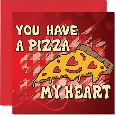 Image of Cute Anniversary Card for Husband Wife Boyfriend Girlfriend Pizza My Heart Funny Valentine&#039;s Day Women Men Her Him, 145mm x Birthday Greeting Cards Fiance Fiancee