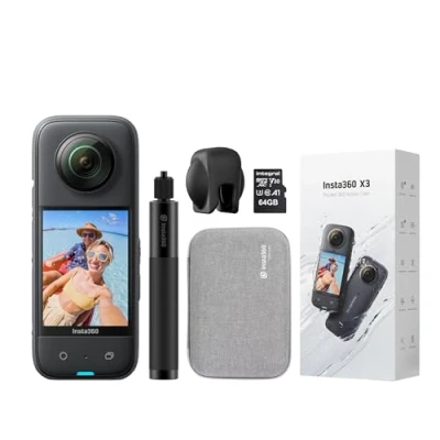 Image of Insta360 X3 360 Degree Action Camera PROFESSIONAL Kit inc: Invisible Selfie Stick + X Series Carry Case Lens Cap 64GB