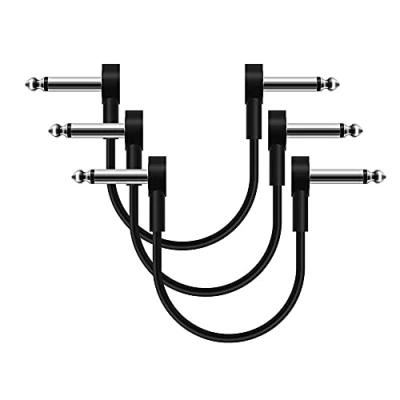 Image of SONICAKE 6 Inch Guitar Patch Cable Effect Pedal Cables Noiseless 1/4&quot; Right Angle TS Mono Cords for Guitar/Bass Pedals Black 3 Pack