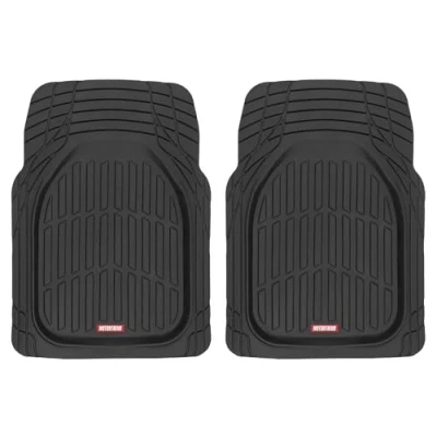 Image of Motor Trend 2 Piece Front Car Floor Mats Black FlexTough Contour Liners Deep Dish Heavy Duty Rubber for SUV Truck &amp; Van All Weather Protection, Universal Trim to Fit