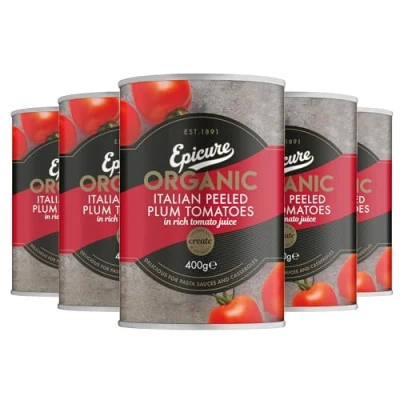 Image of Epicure Organic Italian Peeled Plum Tomatoes in Rich Tomato Juice, 400 g (Pack of 12)