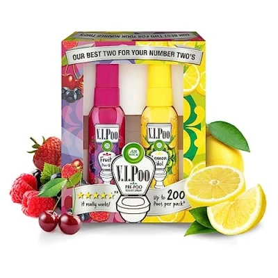 Image of Airwick ViPoo Pre Poo Toilet Spray Air Freshener Gift Pack Lemon Idol &amp; Fruity Pin Up Scents 2 x 55ml (110ml)