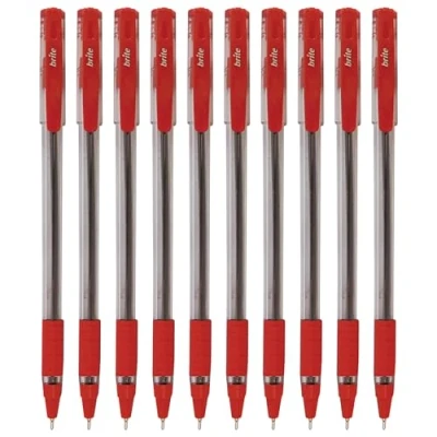 Image of Brite Ballpoint Pens, RED, Fine Point (0.7mm), Pack of 10, Smooth Ball Comfort Grip, Perfect pens for School Office Home Use, iZOFAX Black Pen