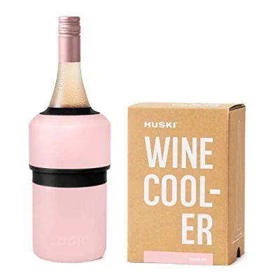 Image of Huski Wine Cooler Award Winning Iceless Design Keeps Cold up to 6 Hours Accessory Next Generation Ice Bucket Fits Some Champagne Bottles Gift for Lovers (Powder Pink)